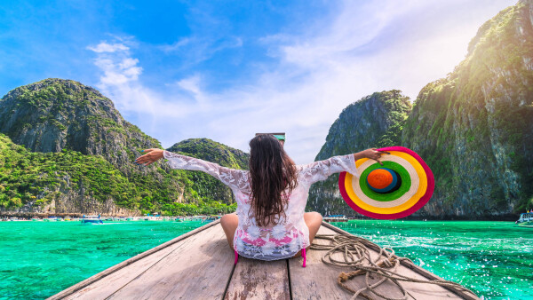 Female traveler in Maya Bay, Koh Phi Phi