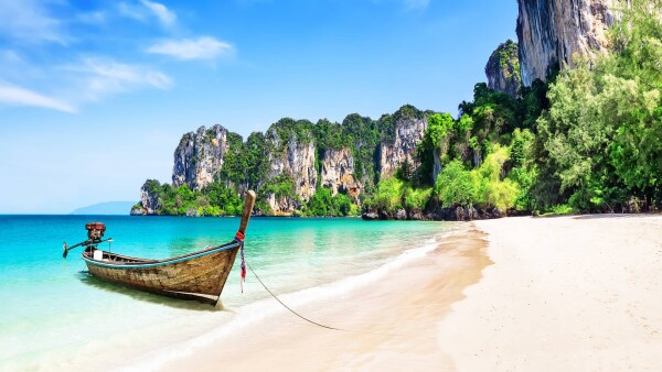 Longtail boat at Railay Beach in Ao Nang, Krabi, Thailand