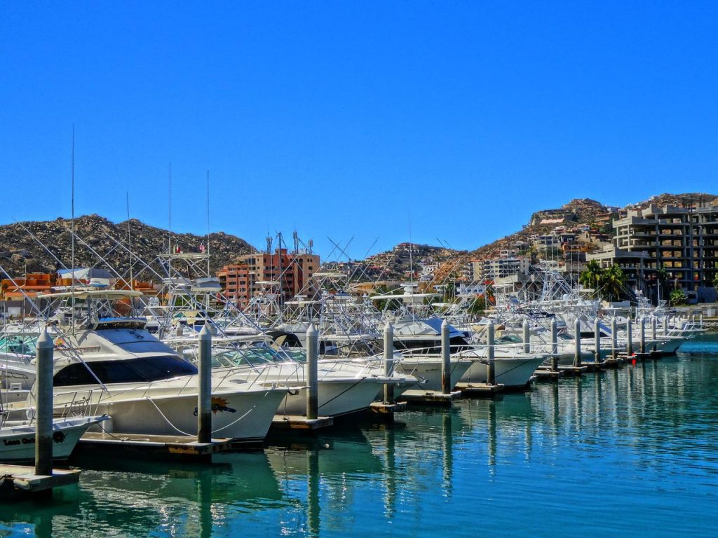 Marina with rows of high-end fishing boats