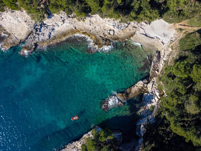 Aerial of the beaches in Pula, Croatia