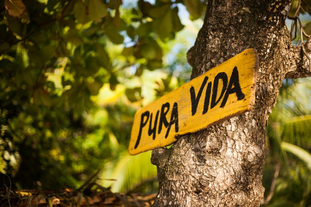 Pura Vida sign near Coco Beach, Costa Rica