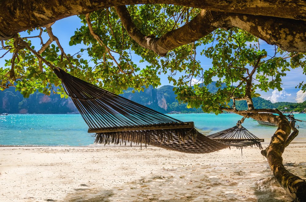 empty hammock on a quiet beach