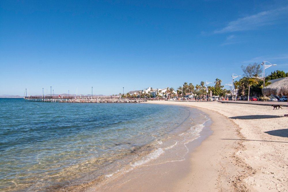 boardwalk and beach in La Paz Mexico