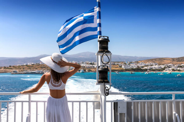 woman on a boat in Greece